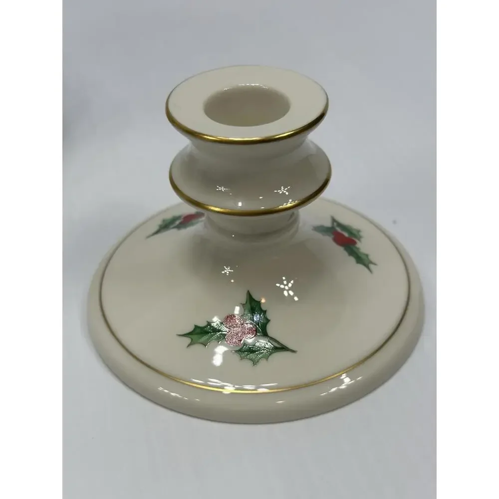 VINTAGE‎ PICKARD CHINA USA CHRISTMAS HOLLY DESIGN CANDY JAR CANDLESTICK HOLDERS